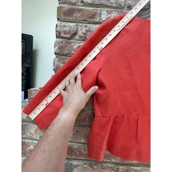 Talbots Linen Collarless Blazer Peplum Size 16P Orange Invisible Closure Petite - Picture 10 of 11